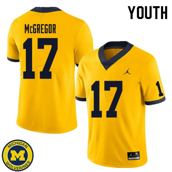 Youth University of Michigan #17 Braiden McGregor Yellow Official Game Jersey